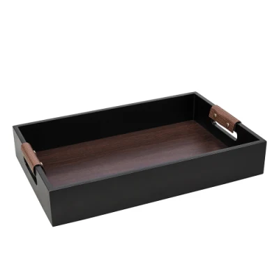 Sawtru Wood Rectangular Display Food Ramadan Bandeja negra para servir nueces de té Decorativas para el hogar