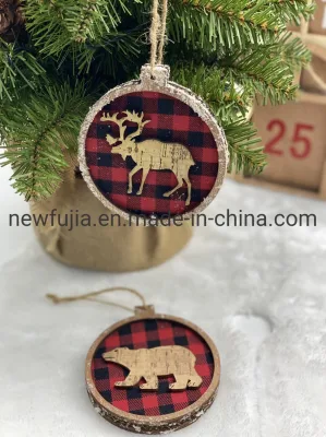 Material complejo tela de madera hecho a mano animales personalizados 2022 nuevo adorno navideño colgante para decoración navideña